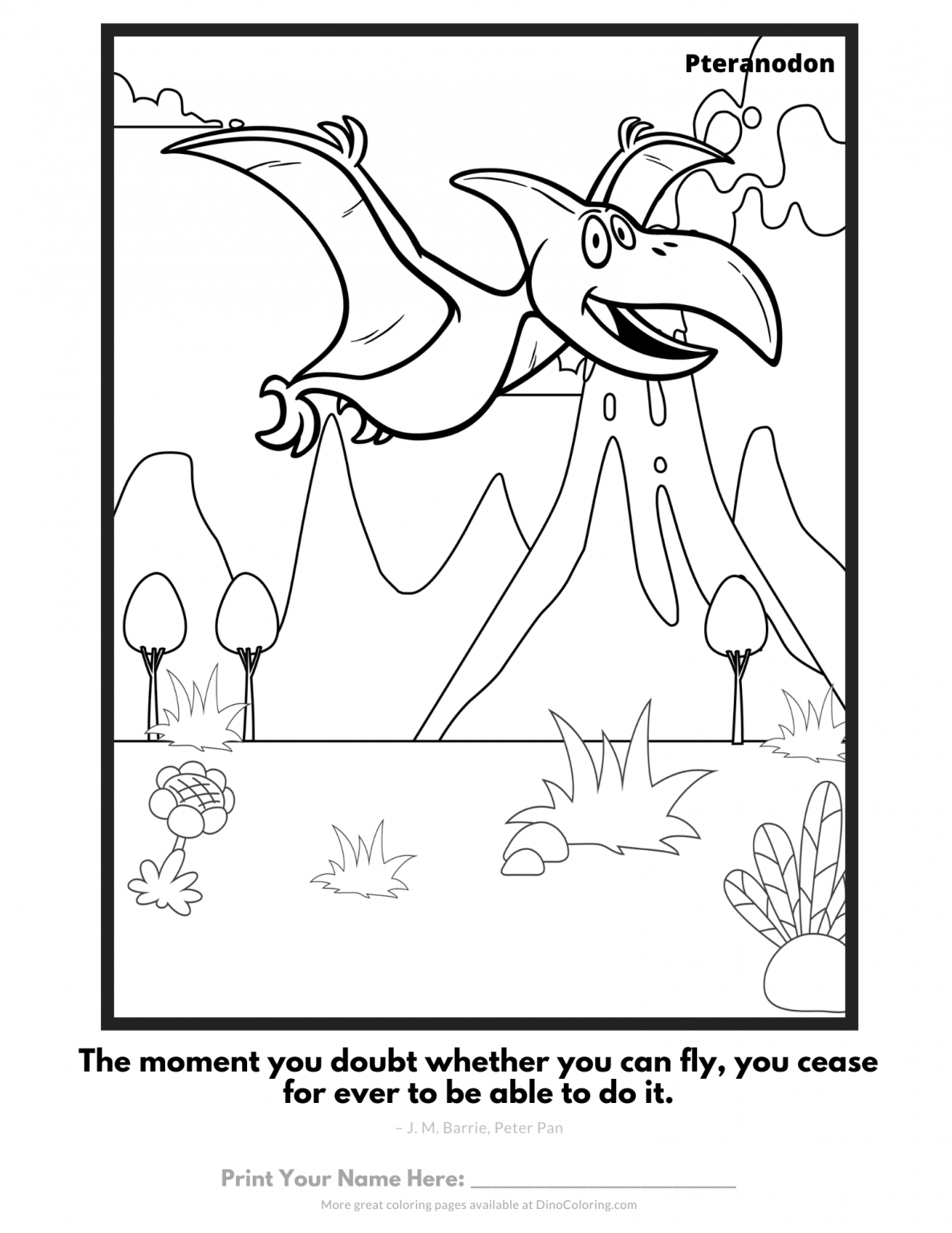 Smiling Pteranodon - Dinosaur Coloring Pages