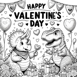 triceratops and trex celebrate valentines day