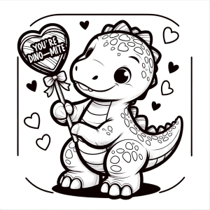 young dino holding valentines day candy for friend